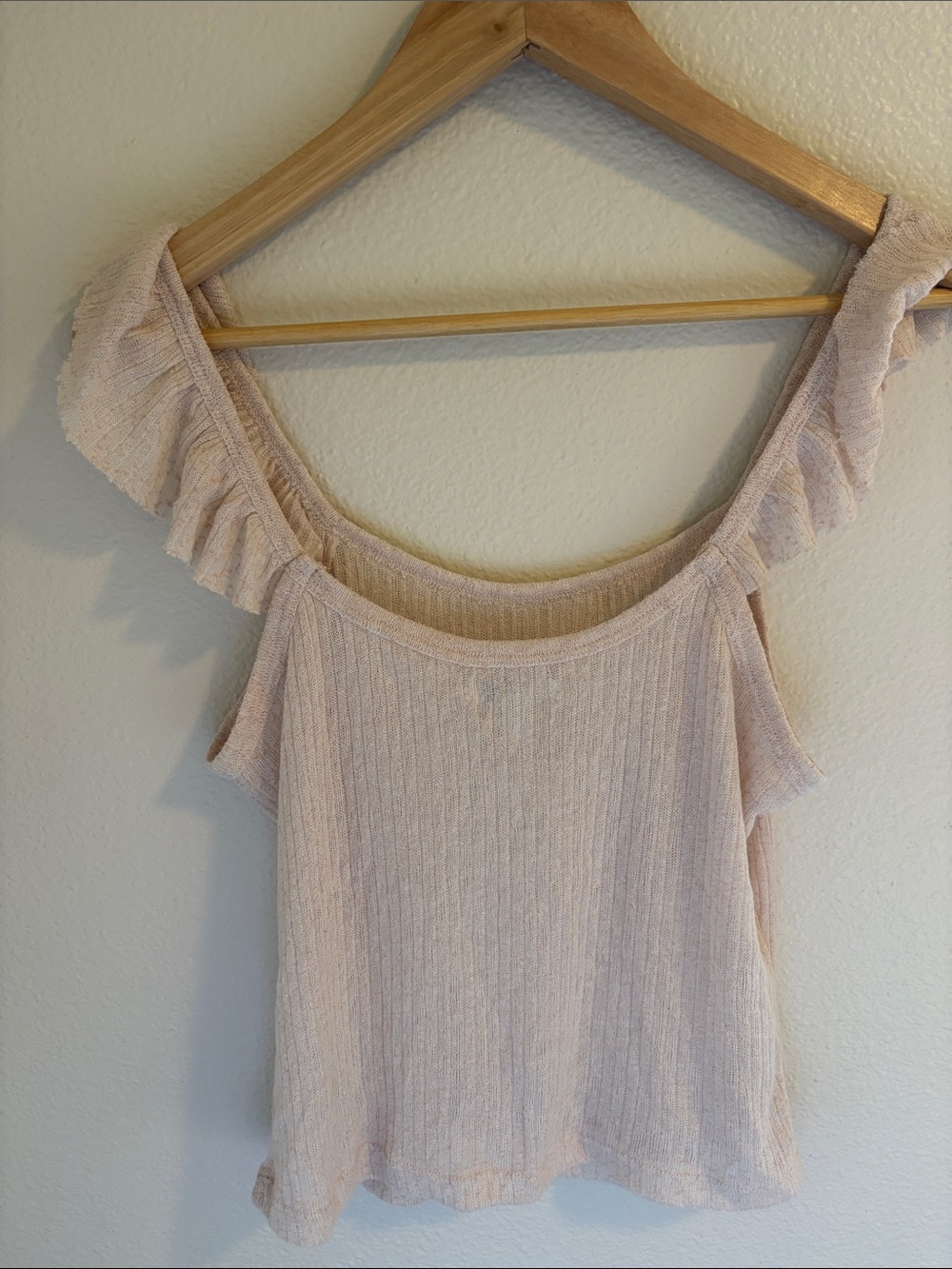 Amuse Society Cream Ribbed Ruffle Strap Tank Top - Picture 2 of 3